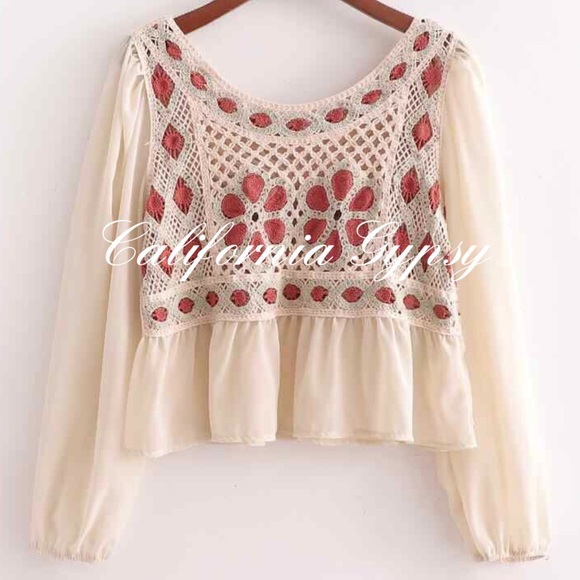 Chic Chiffon Crochet Knit Blouse - Picture 4 of 14